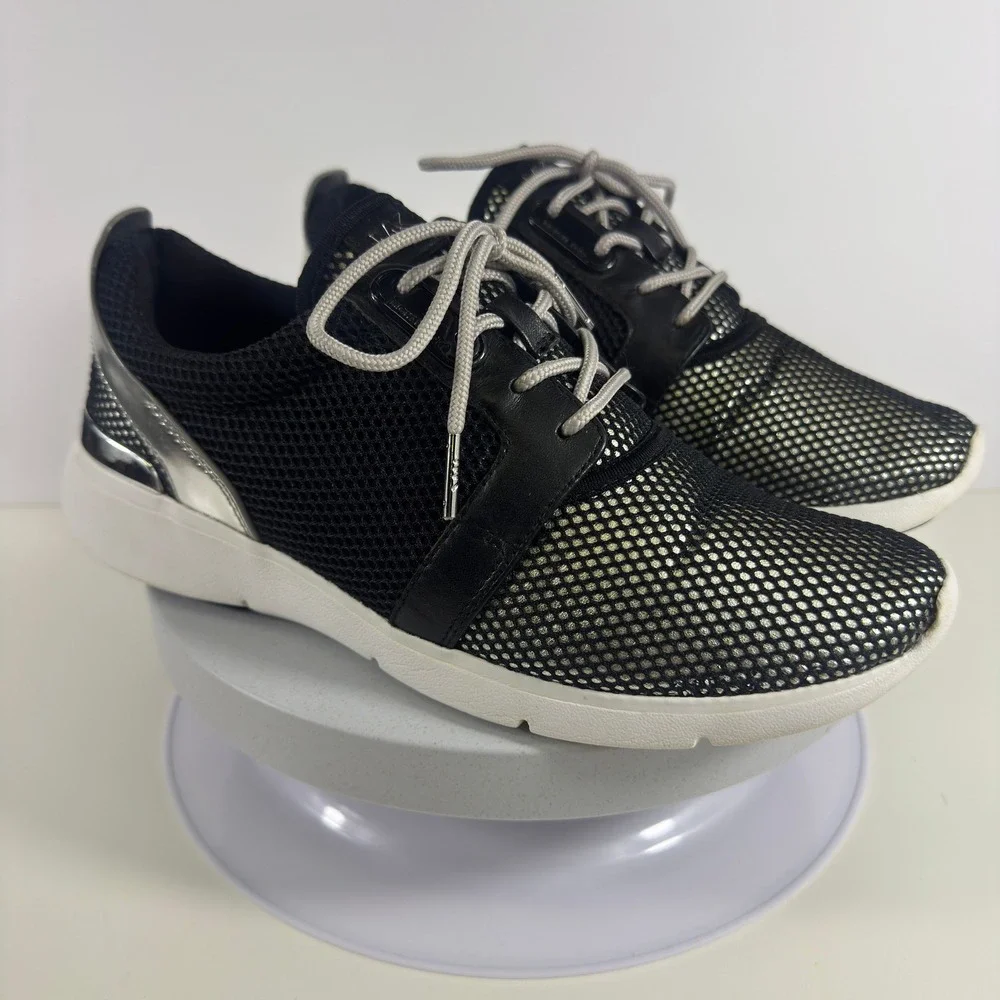 Michael Kors Allie Trainer Sneakers Black Silver Metallic Mesh Low Top Shoes‎ 7